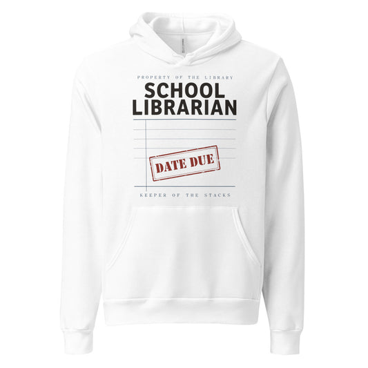 Property of the School Library card catalog school librarian hoodie — White, front