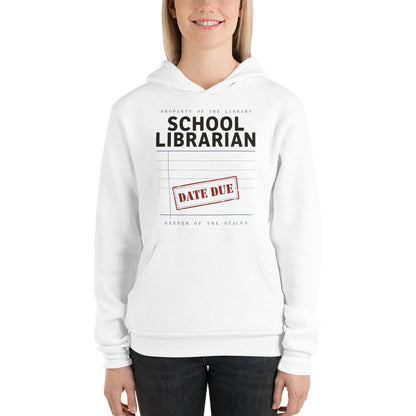 Property of the School Library card catalog school librarian hoodie — White, on model