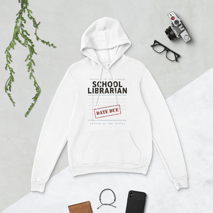Property of the School Library card catalog school librarian hoodie — White, flat lay