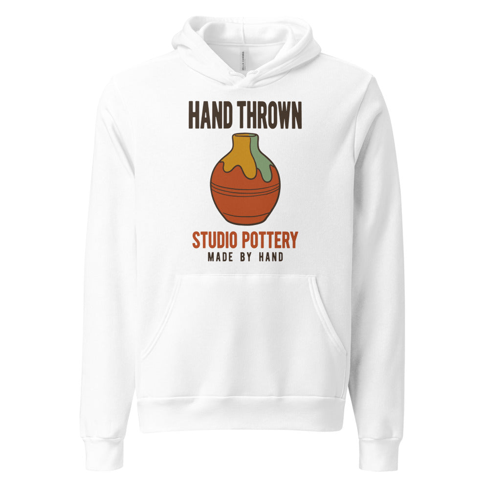 Hand Thrown Studio Pottery retro poster hoodie — White, front