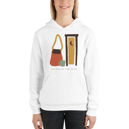 The Bag By The Door doula hoodie — White, on model