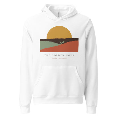 The Golden Hour birth worker doula hoodie — White, front