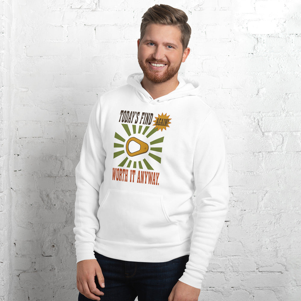 Today's Find pull tab retro metal detecting hoodie — White, on model