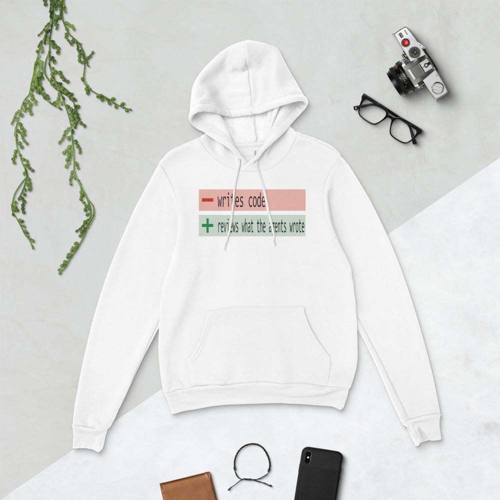 The Diff agentic AI engineer hoodie — White, flat lay