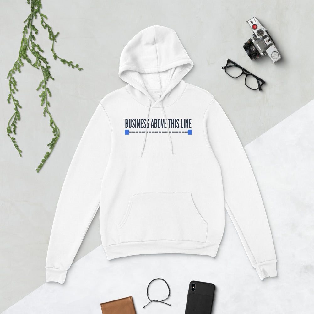 Business Above This Line pullover hoodie — White, flat lay
