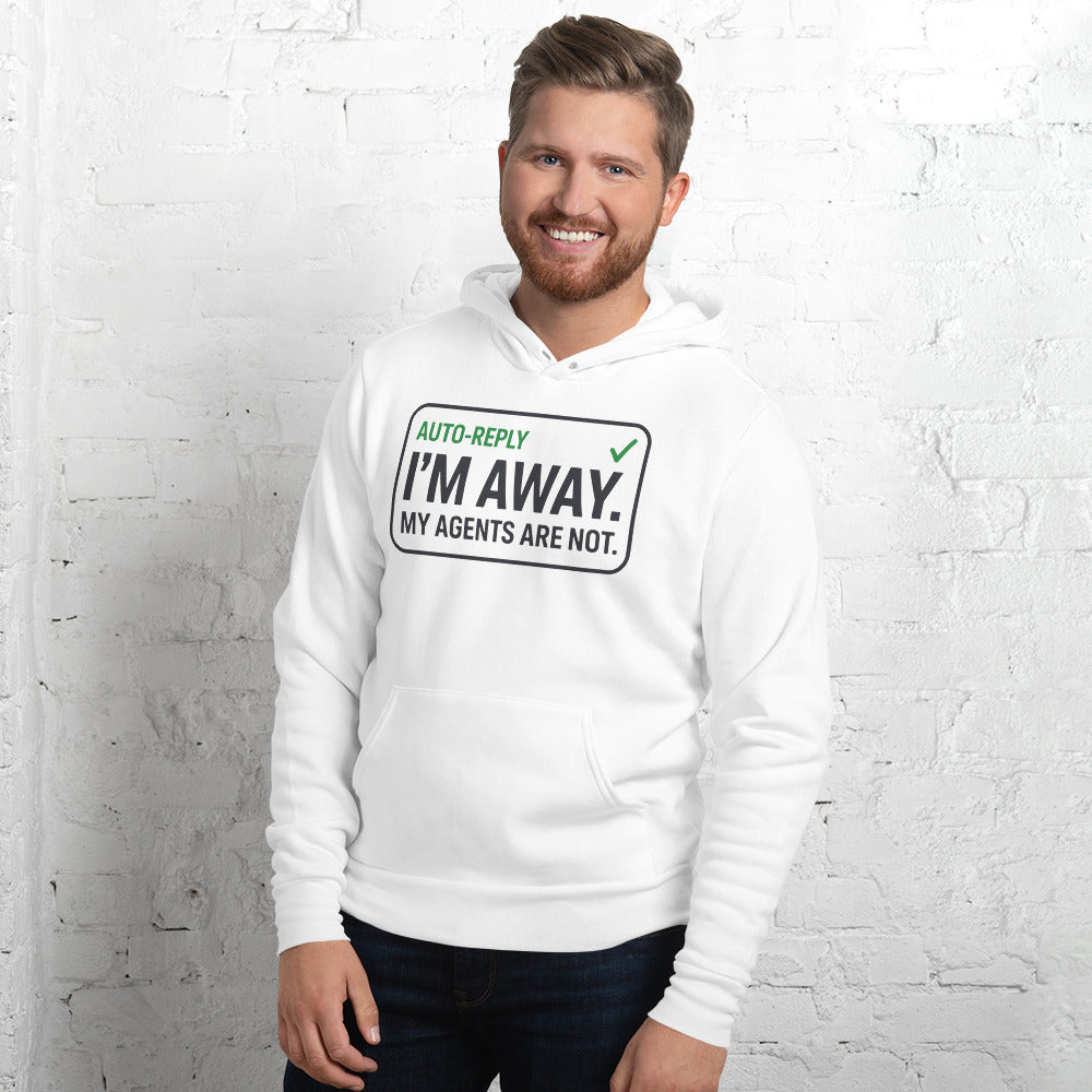 Auto-Reply agentic AI engineer hoodie — White, on model
