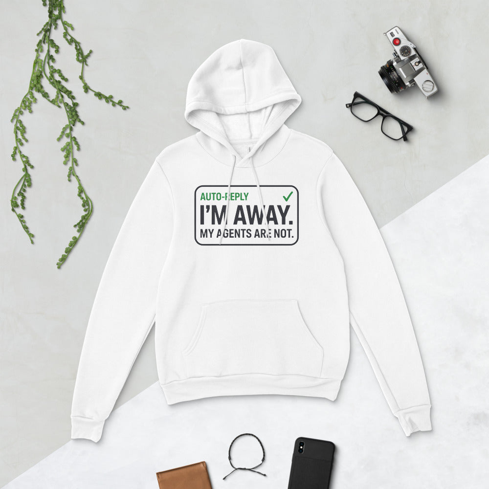 Auto-Reply agentic AI engineer hoodie — White, flat lay