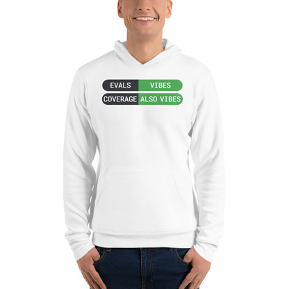 Eval Suite Vibes agentic AI engineer hoodie — White, on model