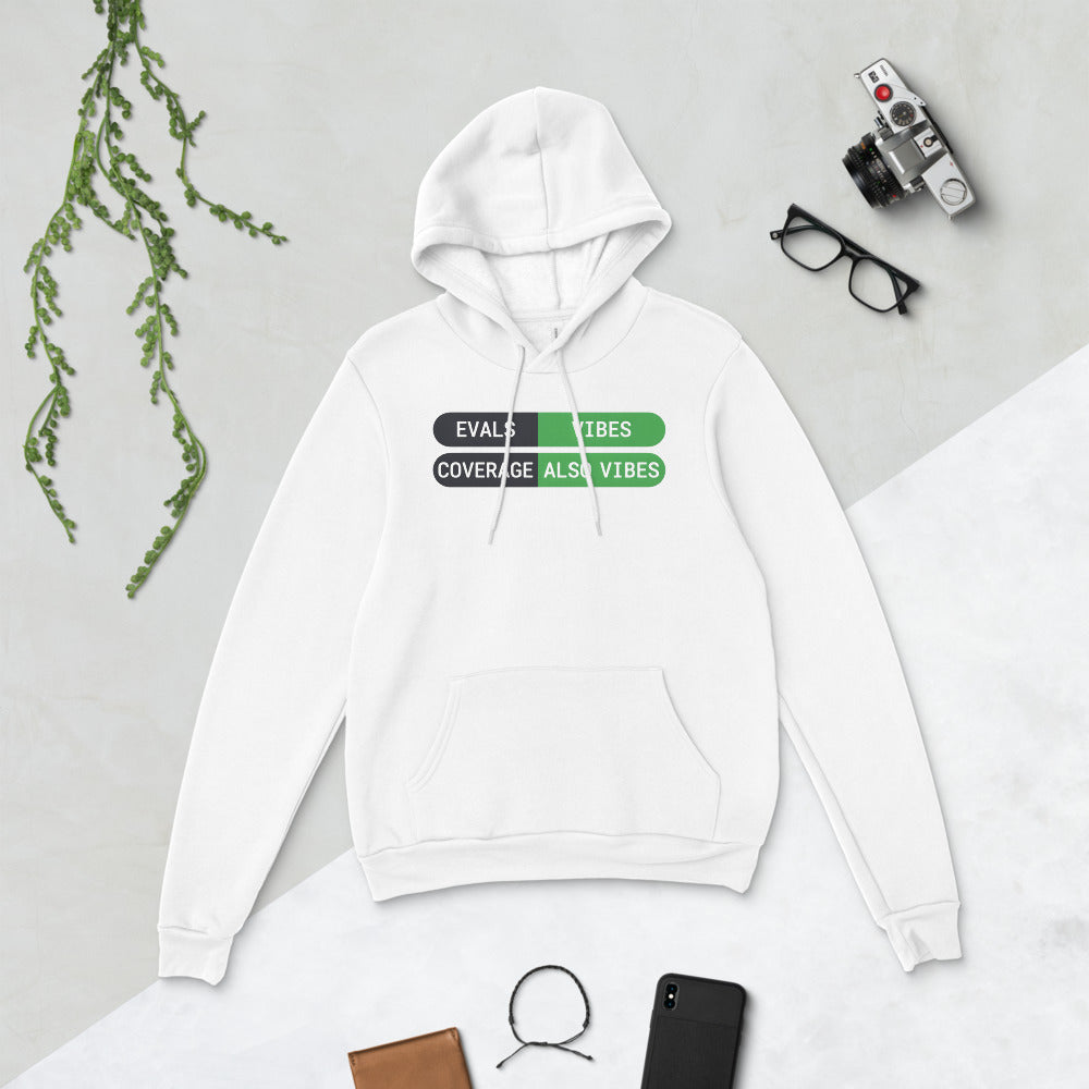 Eval Suite Vibes agentic AI engineer hoodie — White, flat lay