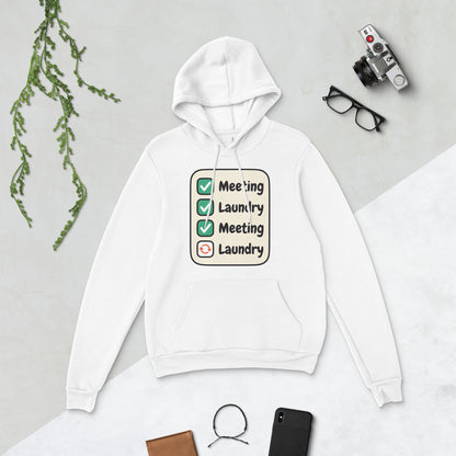 Meeting Laundry funny work from home unisex hoodie — White, flat lay