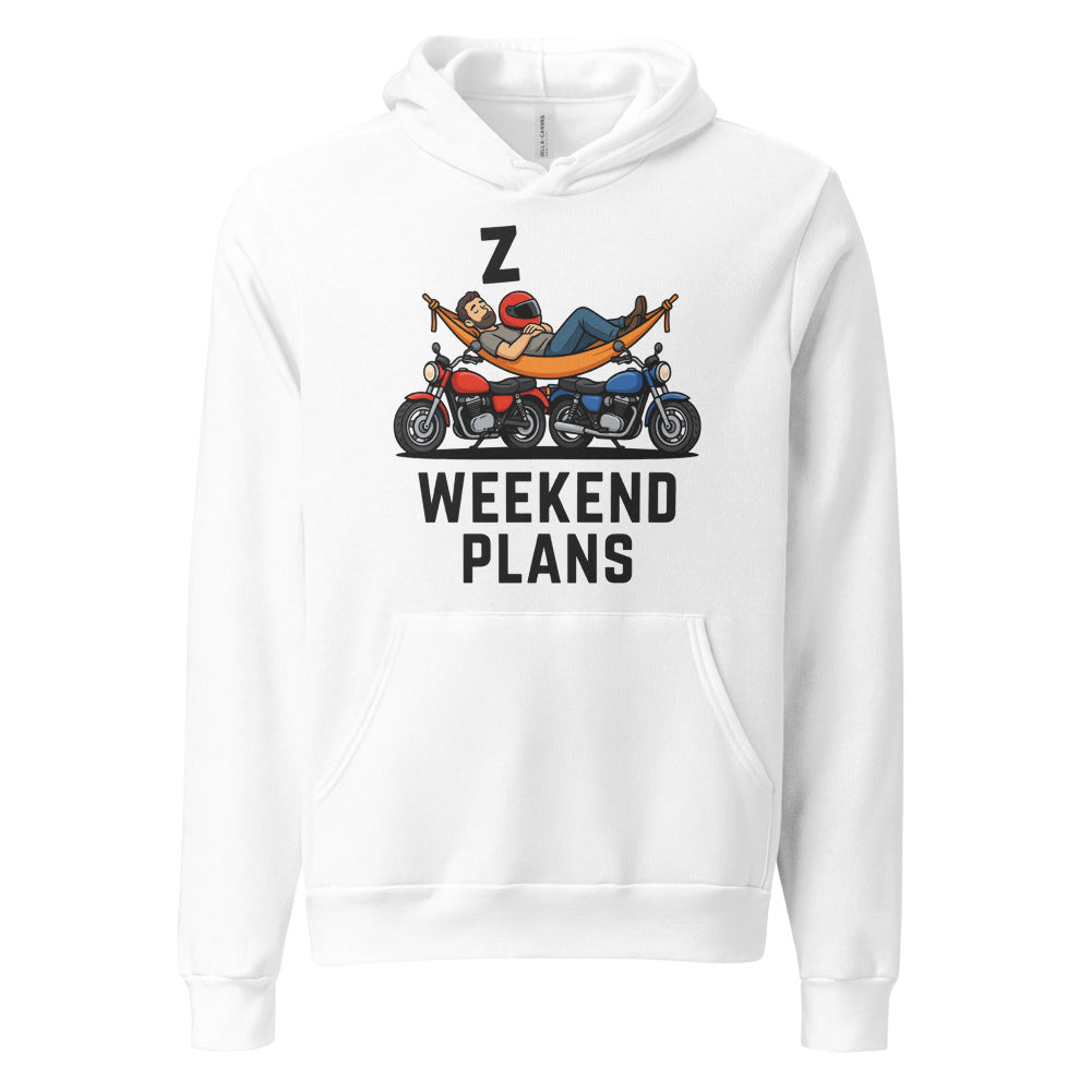 Weekend Plans funny motorcycle dad hoodie — White, front