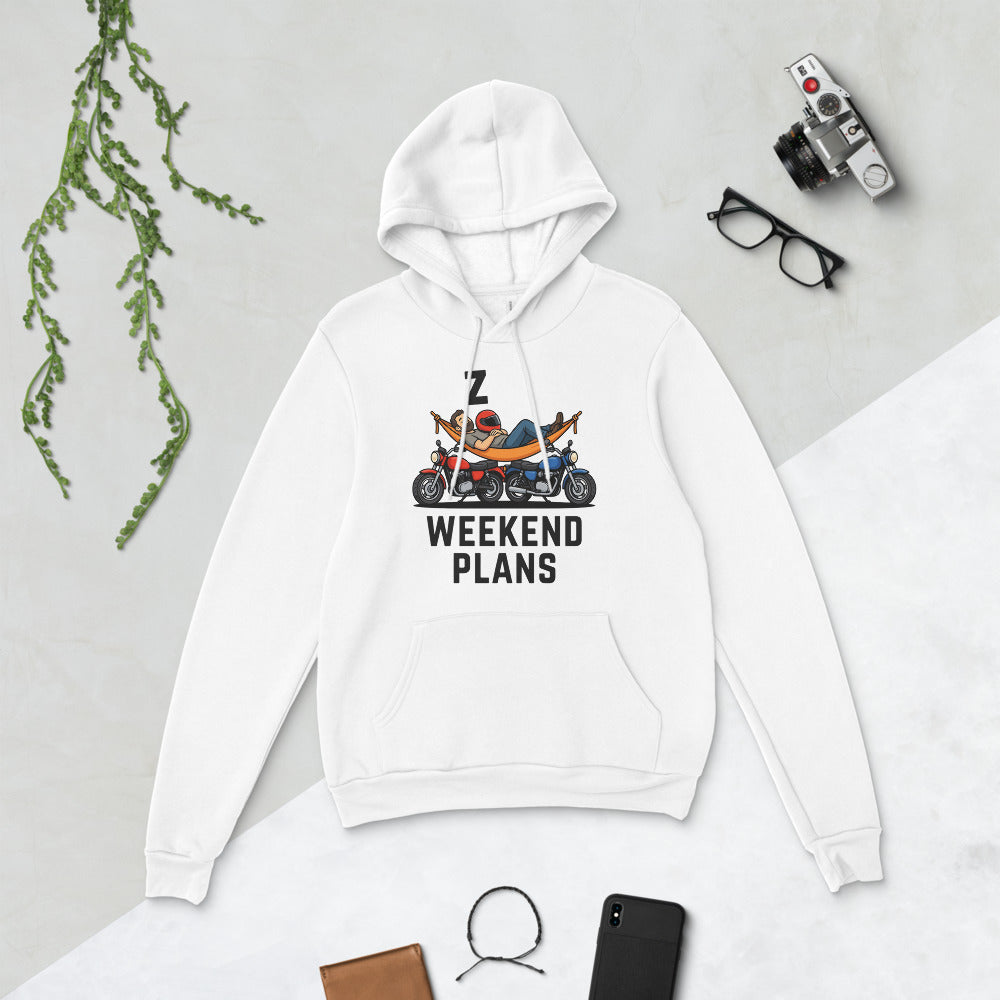 Weekend Plans funny motorcycle dad hoodie — White, flat lay