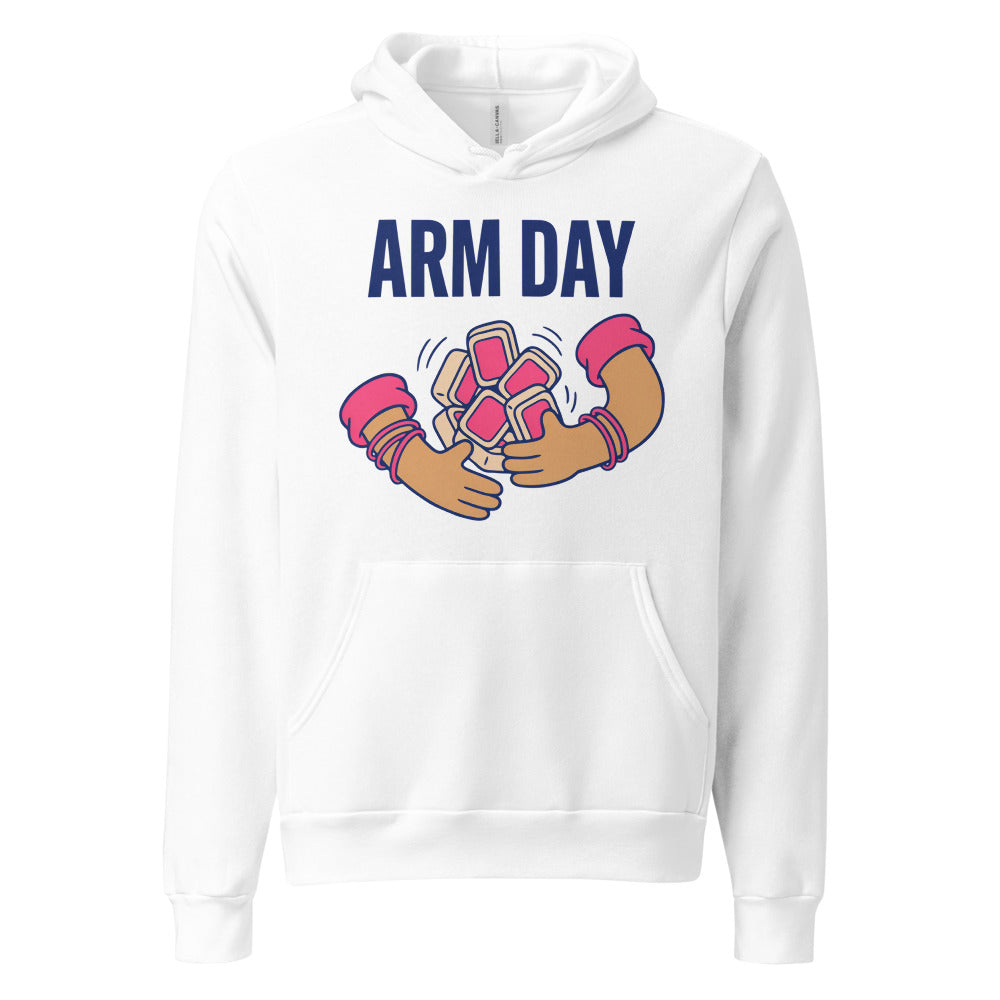 Arm Day funny mahjong hoodie — White, front