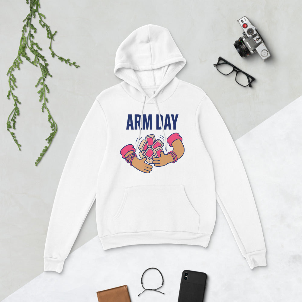 Arm Day funny mahjong hoodie — White, flat lay