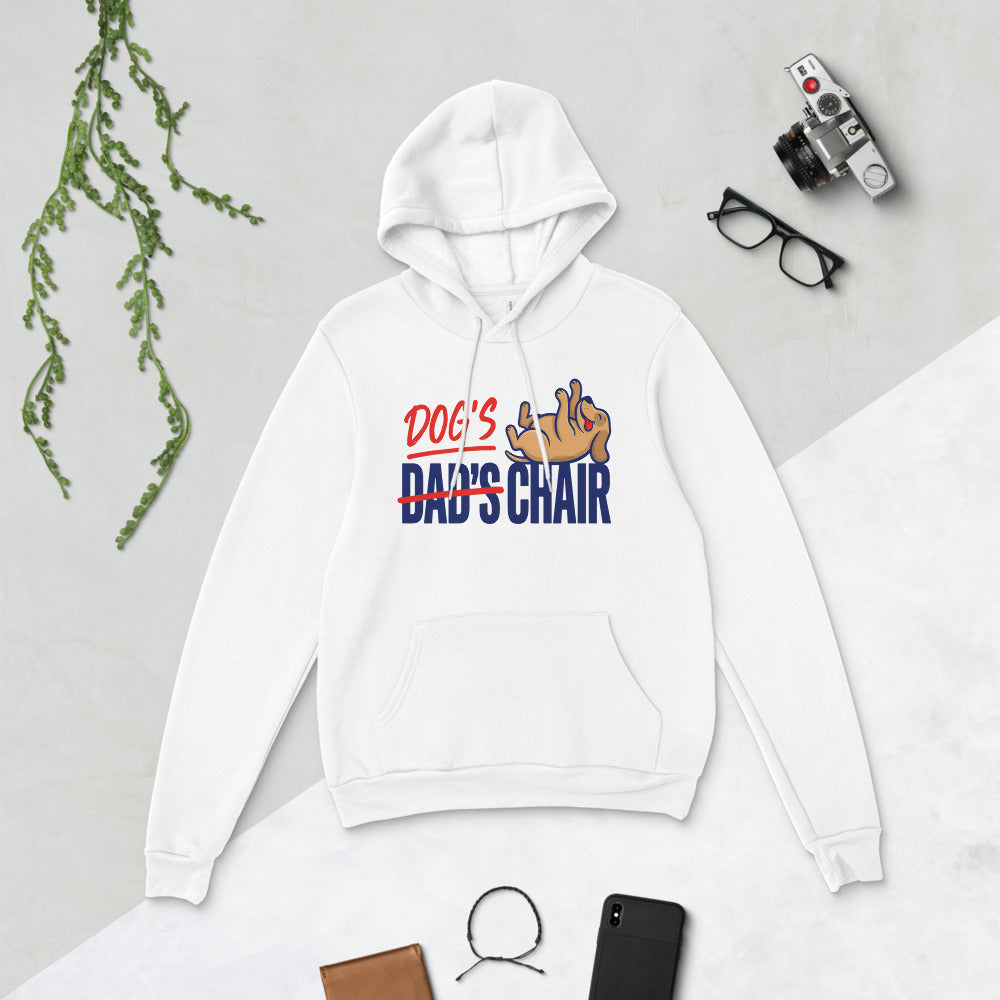 Dog's Chair funny dog dad hoodie — White, flat lay