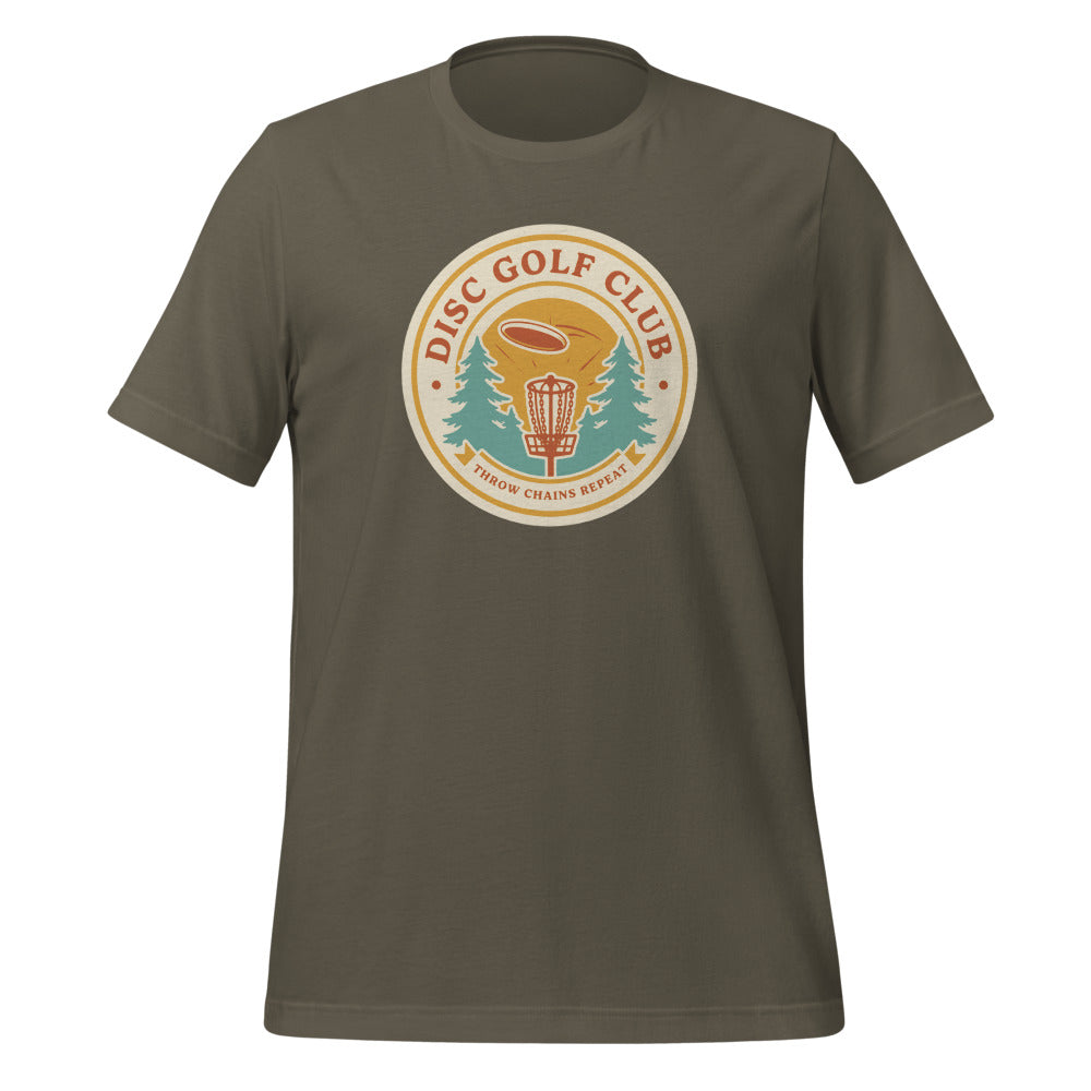 Disc Golf Club retro badge tee — Army, front