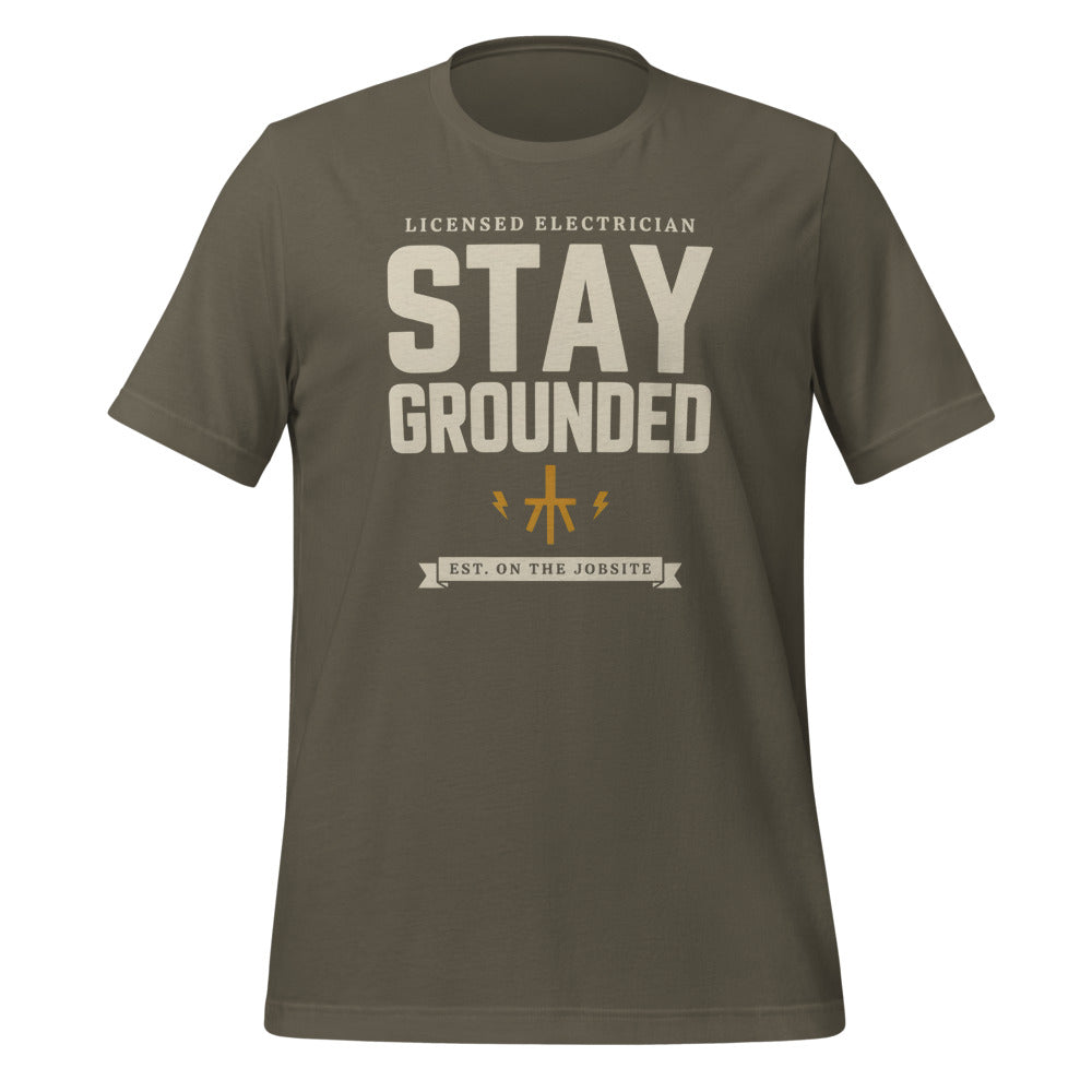 Stay Grounded funny electrician tee — Army, front