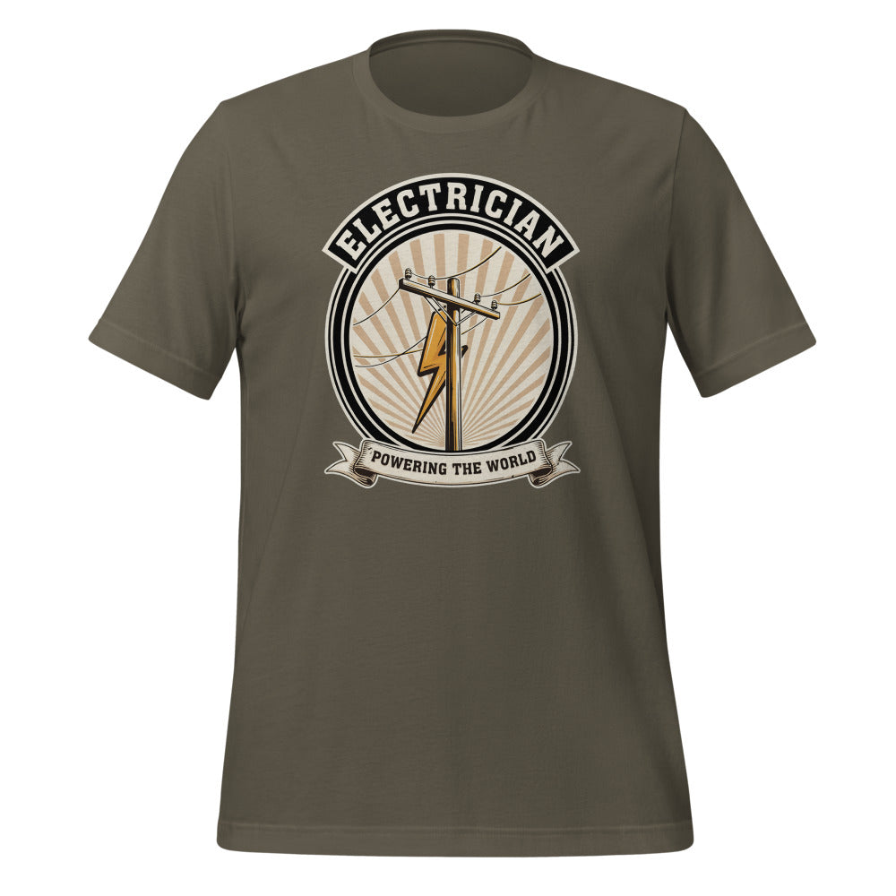 Powering The World electrician emblem tee — Army, front