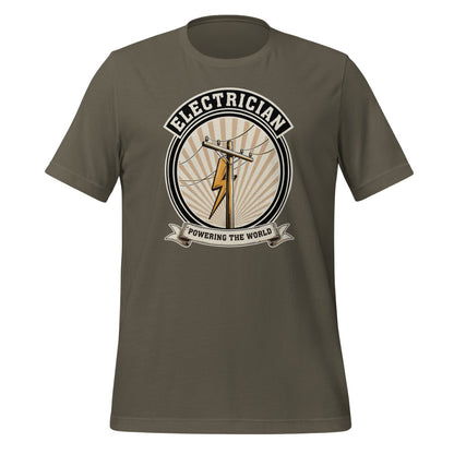 Powering The World electrician emblem tee — Army, front