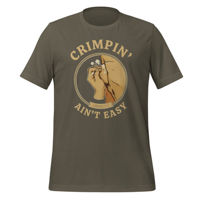Crimpin' Ain't Easy bouldering badge t-shirt — Army, front