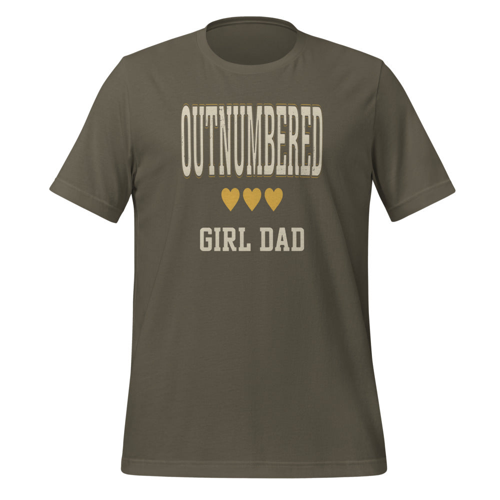 Girl Dad Outnumbered & Proud tee — Army, front