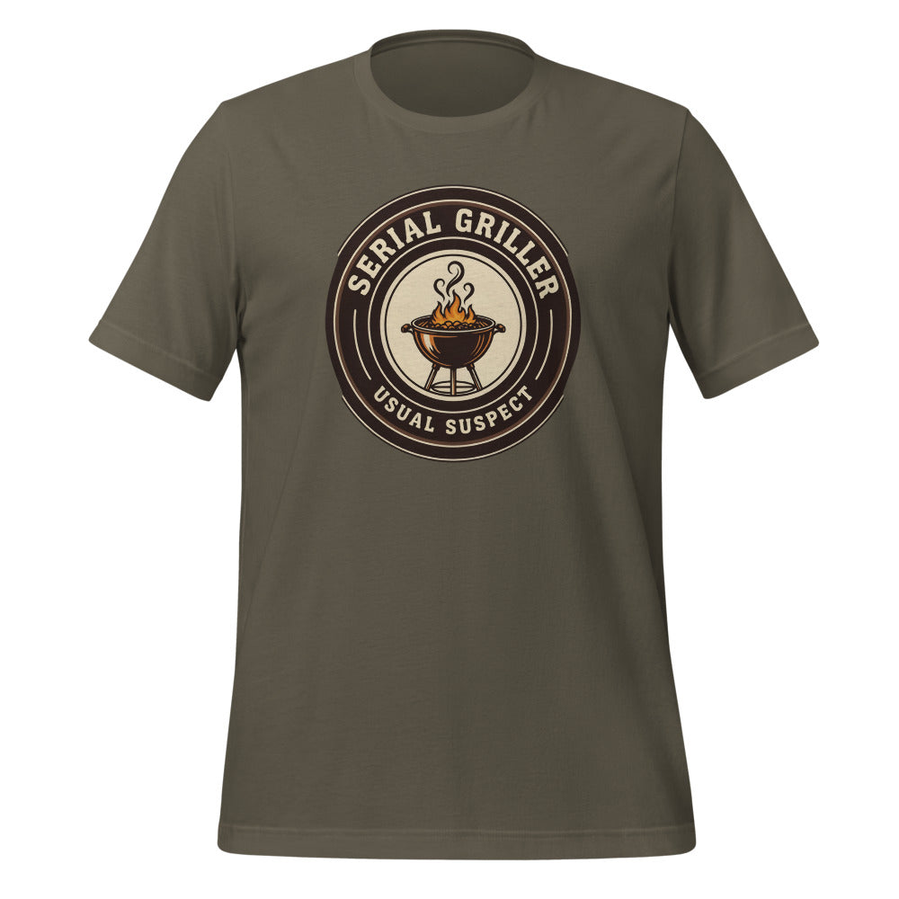 Serial Griller funny BBQ tee — Army, front