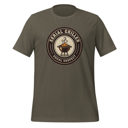 Serial Griller funny BBQ tee — Army, front