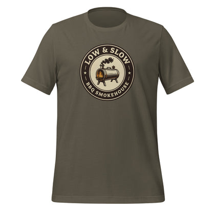 Low & Slow BBQ smoker tee — Army, front