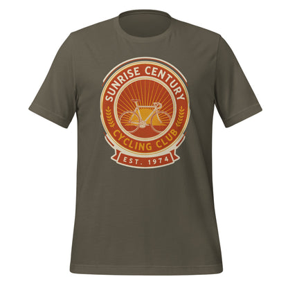 Sunrise Century C.C. retro cycling club badge t-shirt — Army, front