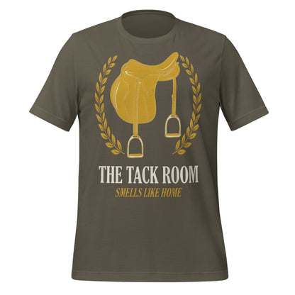 The Tack Room engraved equestrian saddle crest t-shirt — Army, front