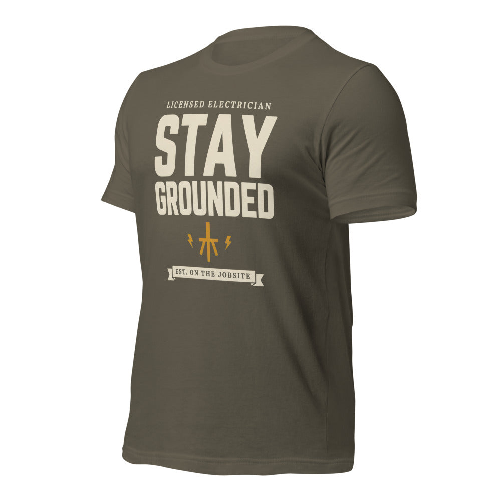Stay Grounded funny electrician tee — Army, front-right