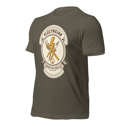 Electrician Journeyman trade crest tee — Army, front-right