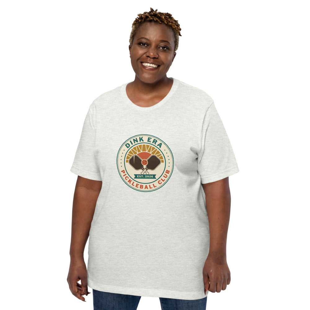 Dink Era Pickleball Club tee — Ash, on model