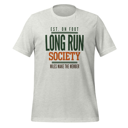 Long Run Society retro running tee — Ash, front