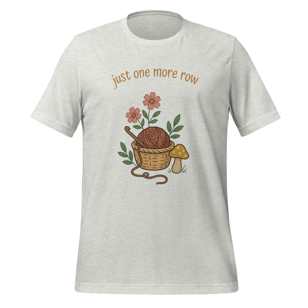 Just One More Row crochet cottagecore tee — Ash, front