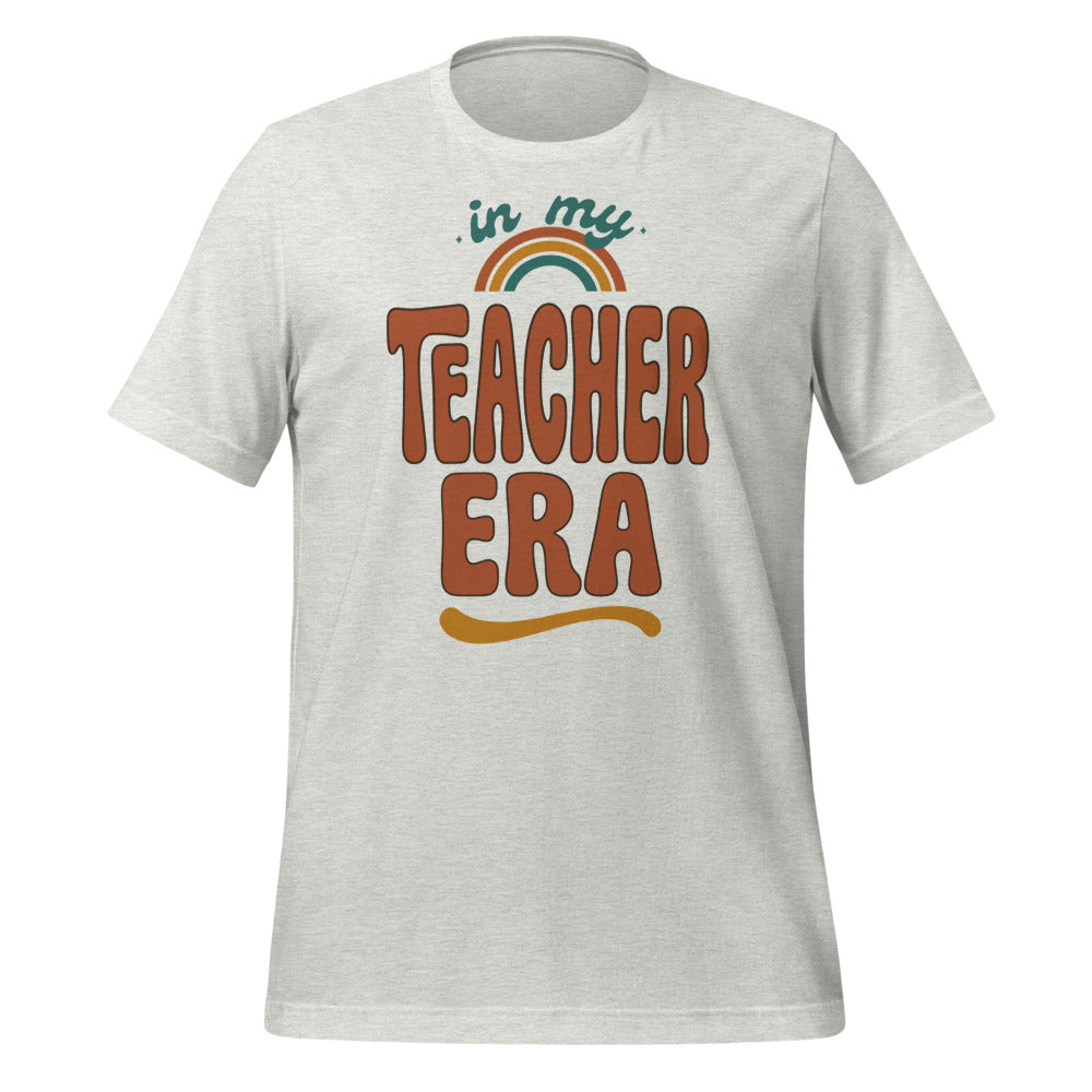In My Teacher Era retro groovy teacher tee — Ash, front