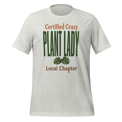 Certified Crazy Plant Lady retro botanical tee — Ash, front