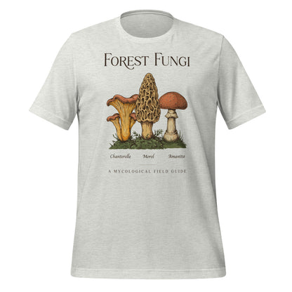 Forest Fungi vintage mushroom field guide tee — Ash, front