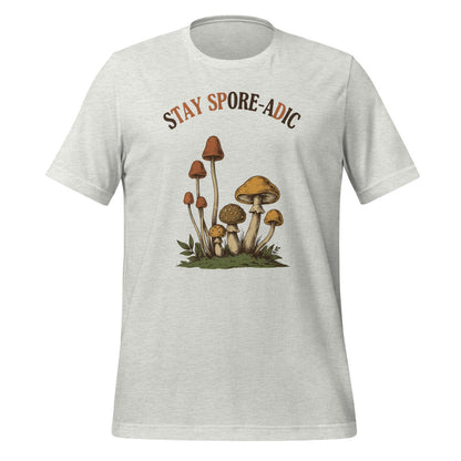 Stay Spore-adic funny vintage mushroom tee — Ash, front