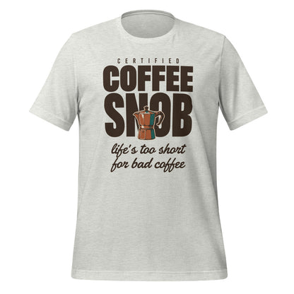 Certified Coffee Snob coffee tee — Ash, front