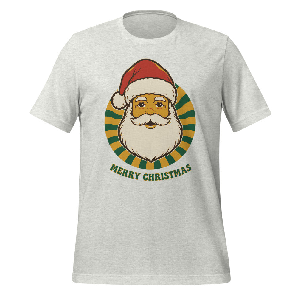 Groovy Santa retro Christmas tee — Ash, front