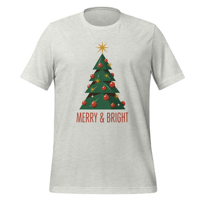 Atomic mid-century retro Christmas tree tee — Ash, front