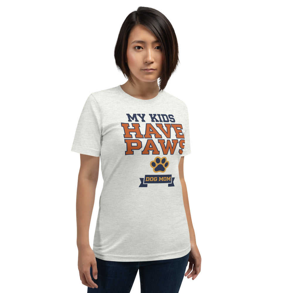 My Kids Have Paws funny dog mom tee — Ash, on model