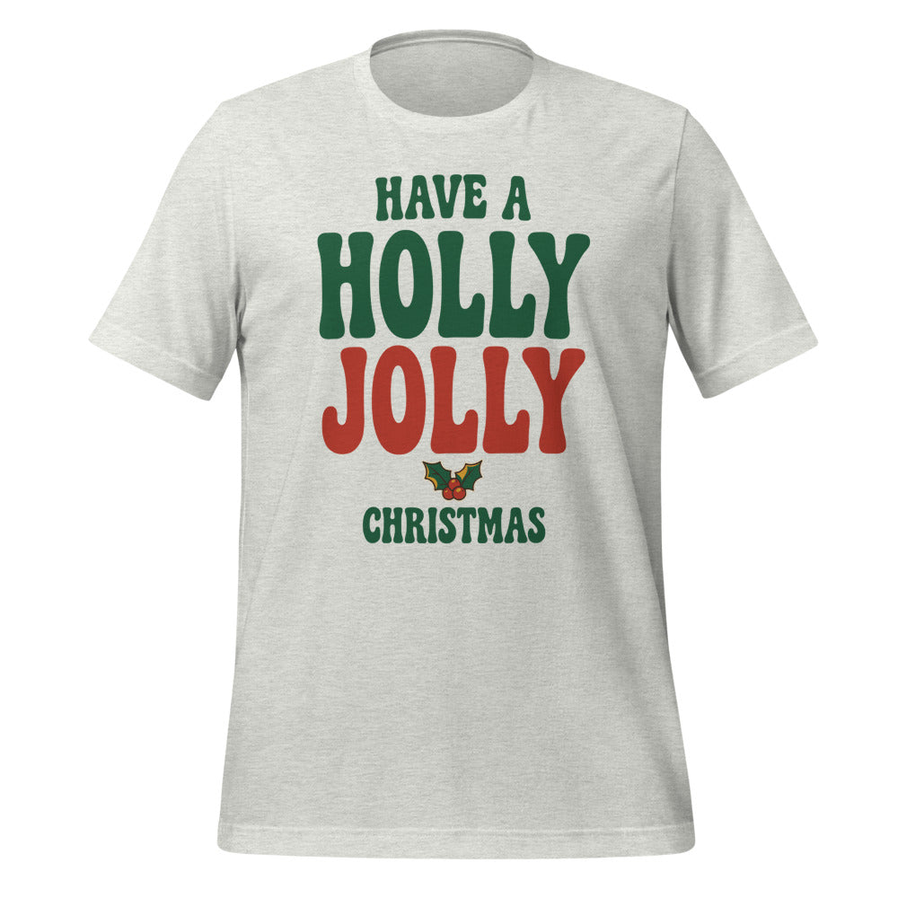 Groovy Holly Jolly retro Christmas tee — Ash, front