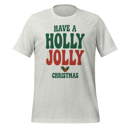 Groovy Holly Jolly retro Christmas tee — Ash, front