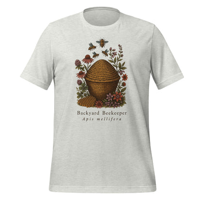 Backyard Beekeeper field-guide bee tee — Ash, front