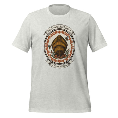 Backyard Beekeeper Keeper of Bees vintage apiary crest tee — Ash, front