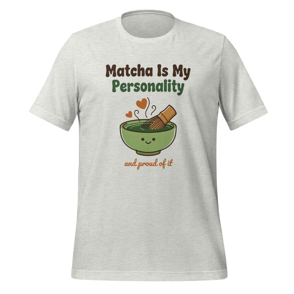 Matcha Is My Personality retro matcha tee — Ash, front