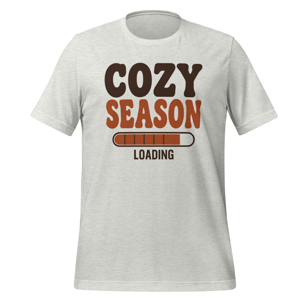 Cozy Season Loading retro 70s fall t-shirt — Ash, front
