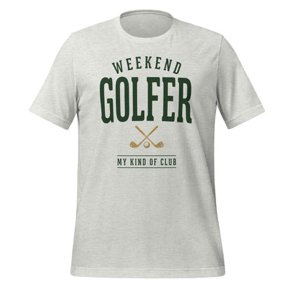 Weekend Golfer vintage golf wordmark tee — Ash, front